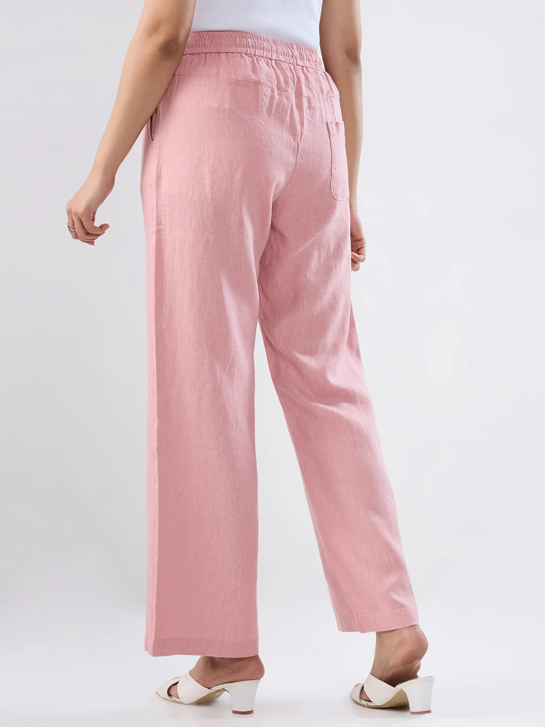 Women Trouser Pink Wide Leg High Rise