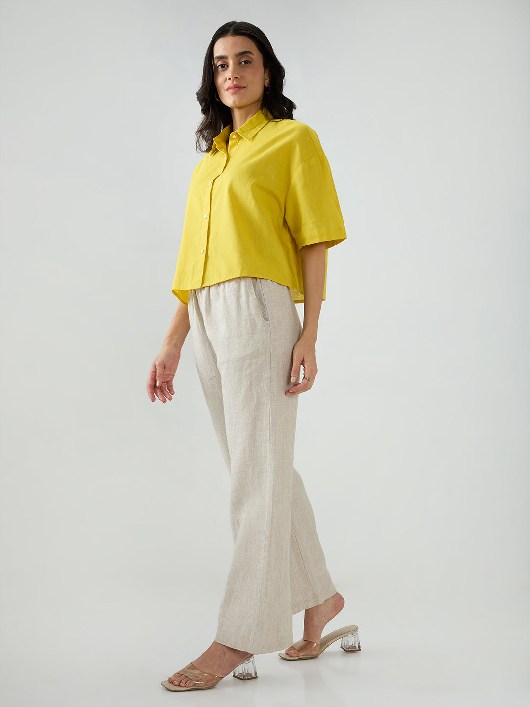 Women Trouser Wide Leg White High Rise