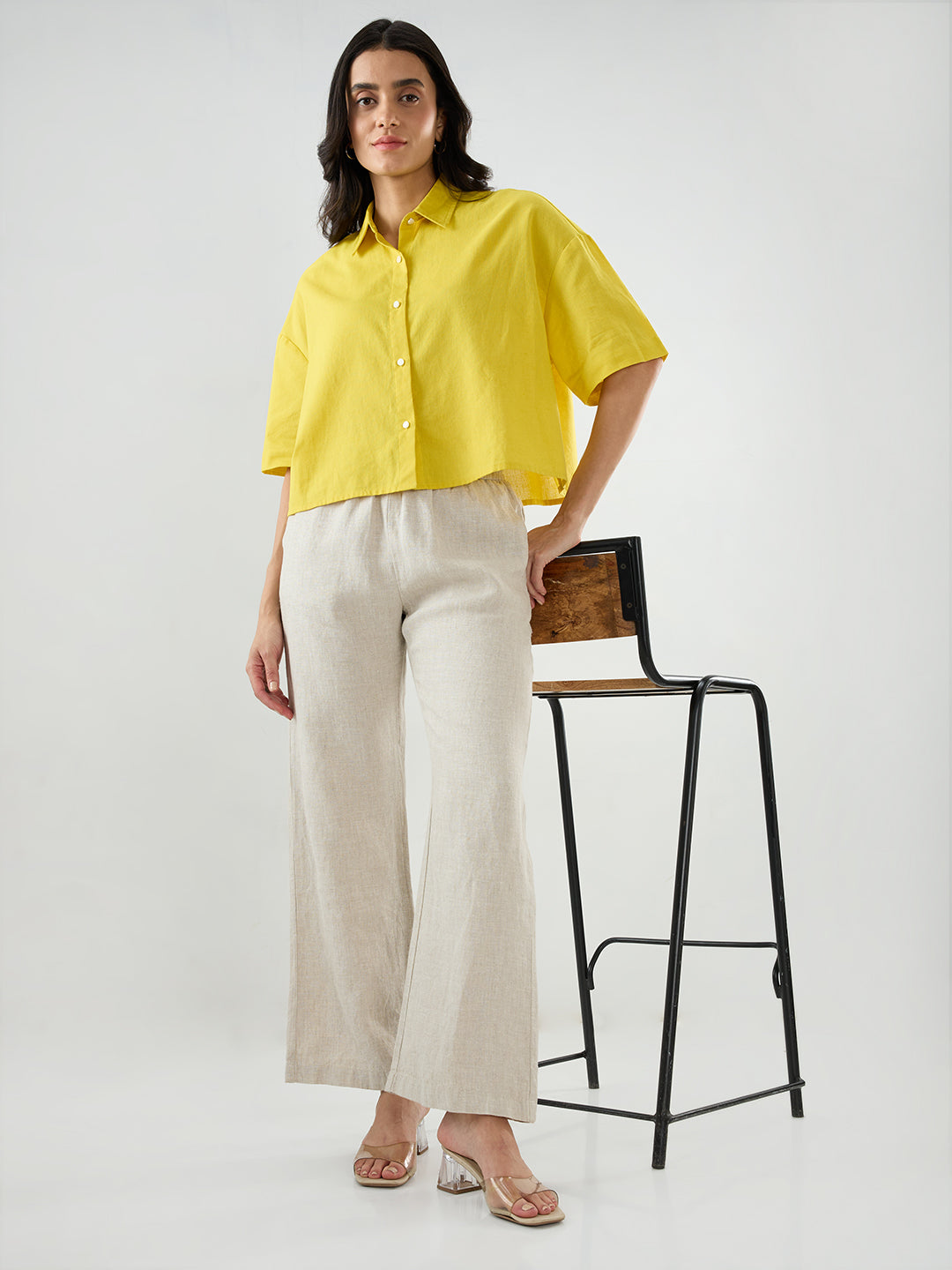 Women Trouser Wide Leg White High Rise