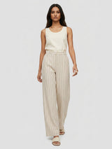 Women Trouser Wide Leg White Mid Rise