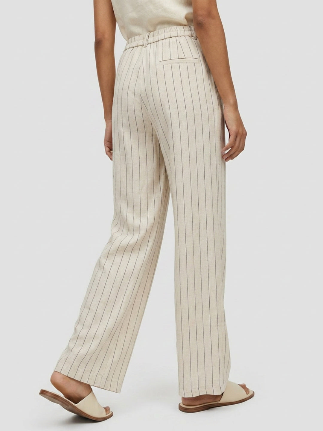 Women Trouser Wide Leg White Mid Rise