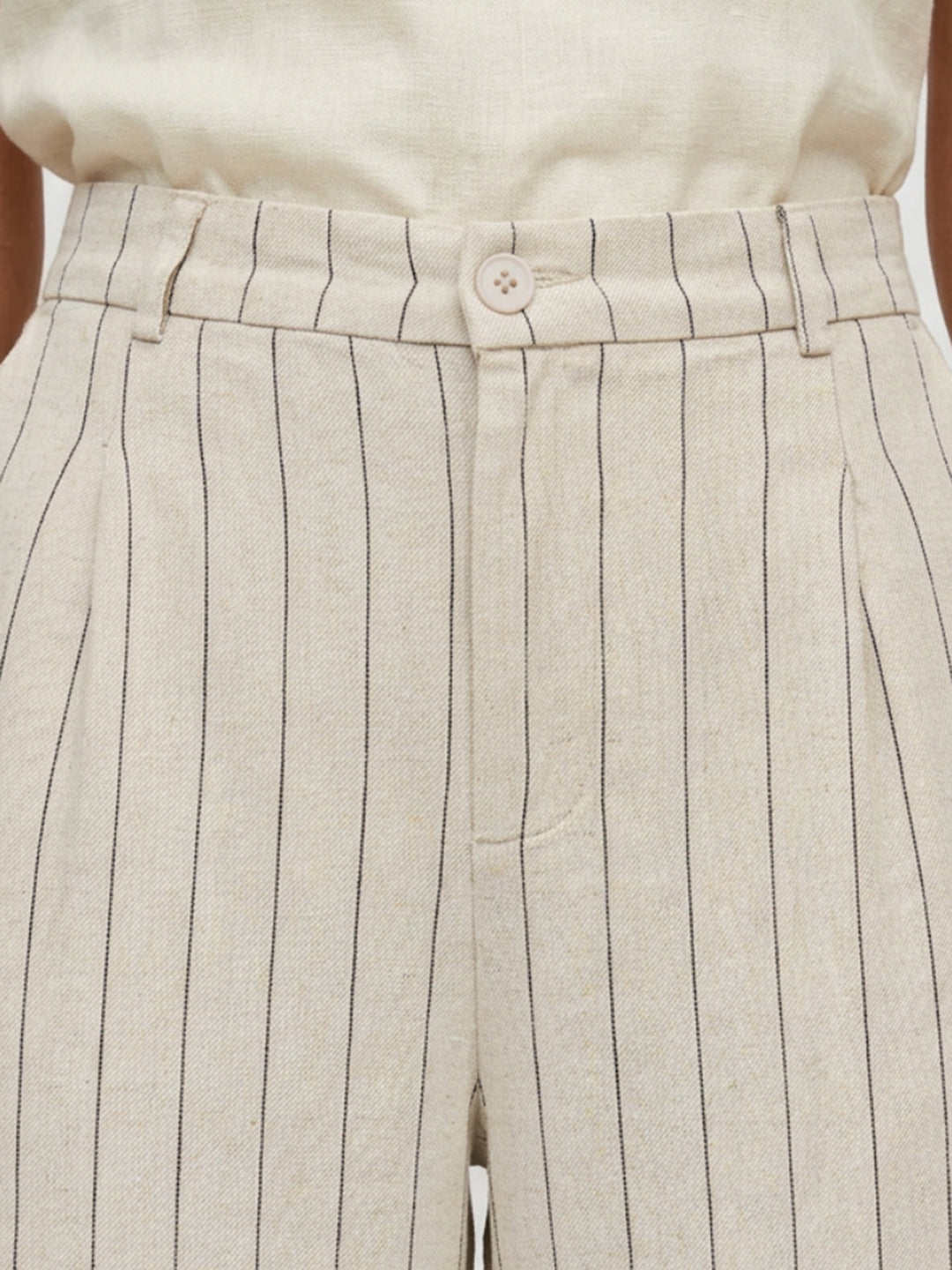 Women Trouser Wide Leg White Mid Rise