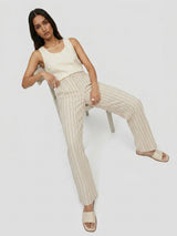 Women Trouser Wide Leg White Mid Rise