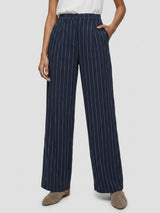 Women Trouser Wide Leg Navy Blue Mid Rise