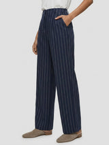 Women Trouser Wide Leg Navy Blue Mid Rise