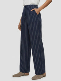 Women Trouser Wide Leg Navy Blue Mid Rise