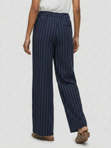 Women Trouser Wide Leg Navy Blue Mid Rise
