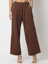 Women Trouser Loose Fit Brown High Rise