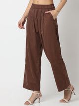 Women Trouser Loose Fit Brown High Rise