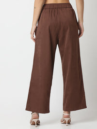 Women Trouser Loose Fit Brown High Rise