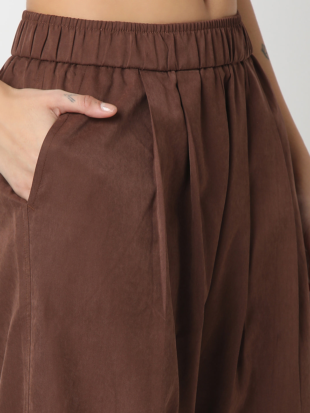 Women Trouser Loose Fit Brown High Rise
