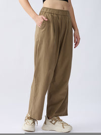 Women Trouser Loose Fit Olive Green High Rise