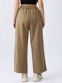 Women Trouser Loose Fit Olive Green High Rise