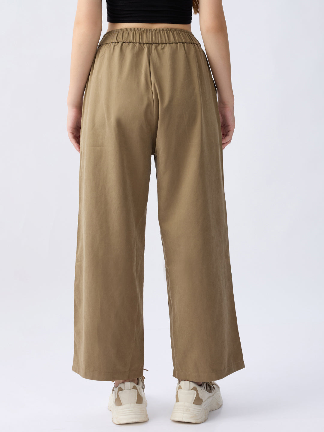 Women Trouser Loose Fit Olive Green High Rise