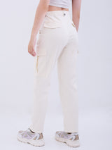Women Trouser Cargo Fit White Mid Rise