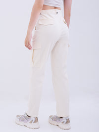 Women Trouser Cargo Fit White Mid Rise