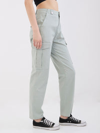 Women Trouser Cargo Fit Blue Mid Rise