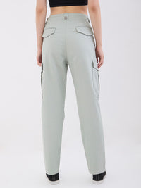 Women Trouser Cargo Fit Blue Mid Rise
