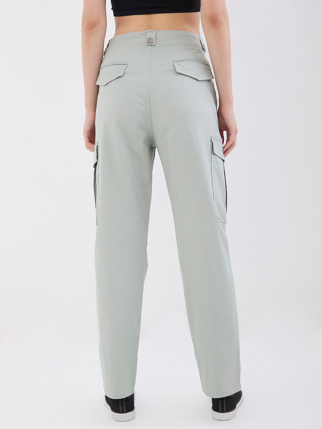 Women Trouser Cargo Fit Blue Mid Rise