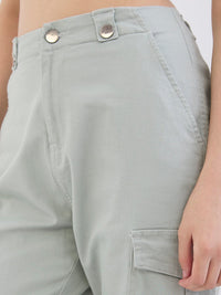 Women Trouser Cargo Fit Blue Mid Rise