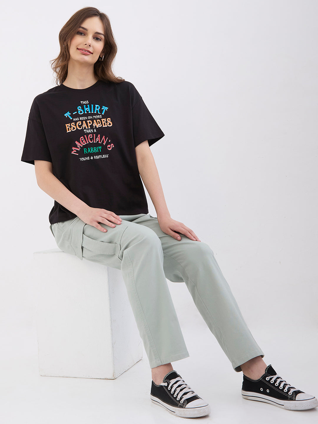 Women Trouser Cargo Fit Blue Mid Rise