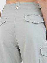 Women Trouser Cargo Fit Blue Mid Rise
