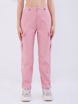 Women Trouser Cargo Fit Pink Mid Rise
