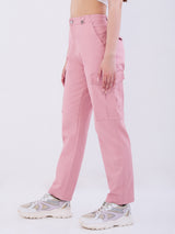 Women Trouser Cargo Fit Pink Mid Rise