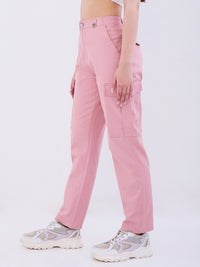 Women Trouser Cargo Fit Pink Mid Rise
