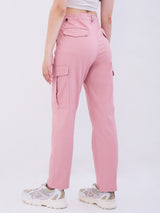 Women Trouser Cargo Fit Pink Mid Rise