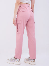 Women Trouser Cargo Fit Pink Mid Rise