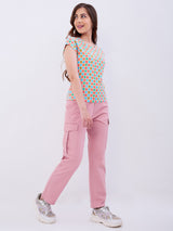 Women Trouser Cargo Fit Pink Mid Rise