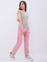 Women Trouser Cargo Fit Pink Mid Rise