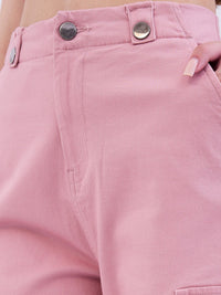 Women Trouser Cargo Fit Pink Mid Rise