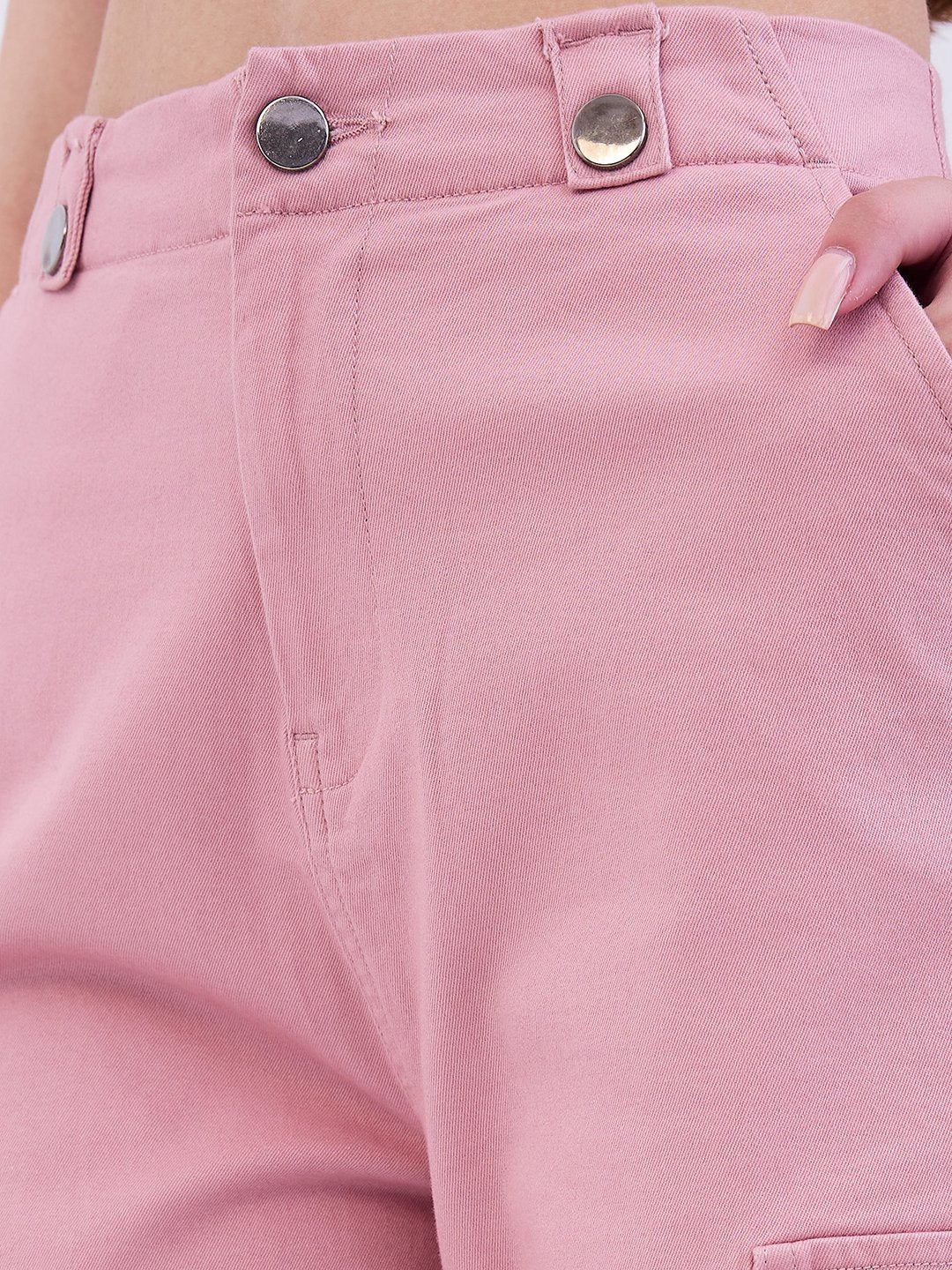 Women Trouser Cargo Fit Pink Mid Rise