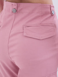 Women Trouser Cargo Fit Pink Mid Rise