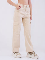 Women Trouser Cargo Fit Beige High Rise