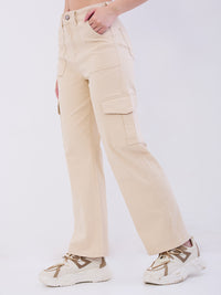 Women Trouser Cargo Fit Beige High Rise
