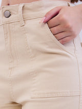 Women Trouser Cargo Fit Beige High Rise