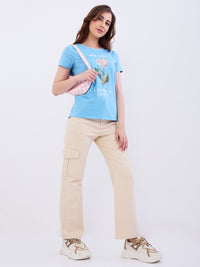 Women Trouser Cargo Fit Beige High Rise