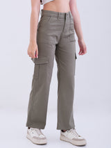 Women Trouser Cargo Fit Olive High Rise