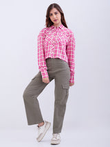 Women Trouser Cargo Fit Olive High Rise