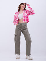Women Trouser Cargo Fit Olive High Rise