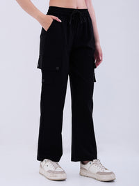 Women Trouser Cargo Fit Black High Rise