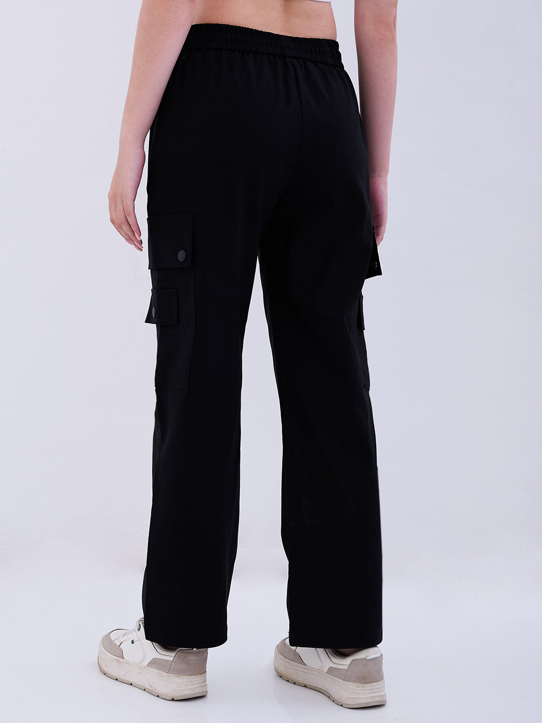 Spykar Black High Rise Cargo Fit Casual Trousers For Women