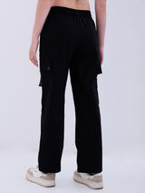 Women Trouser Cargo Fit Black High Rise