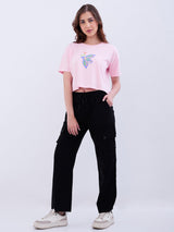 Women Trouser Cargo Fit Black High Rise