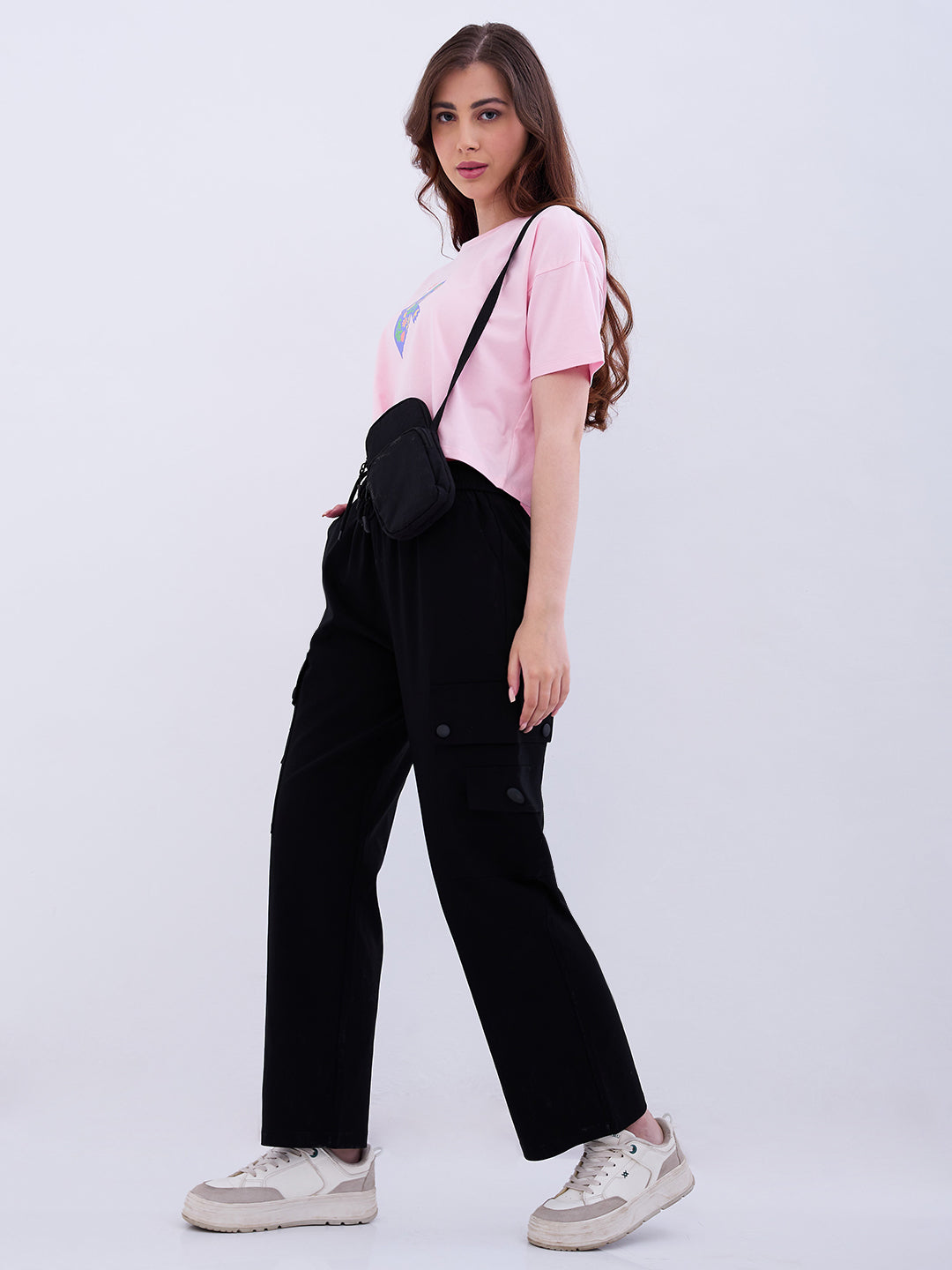 Spykar Black High Rise Cargo Fit Casual Trousers For Women