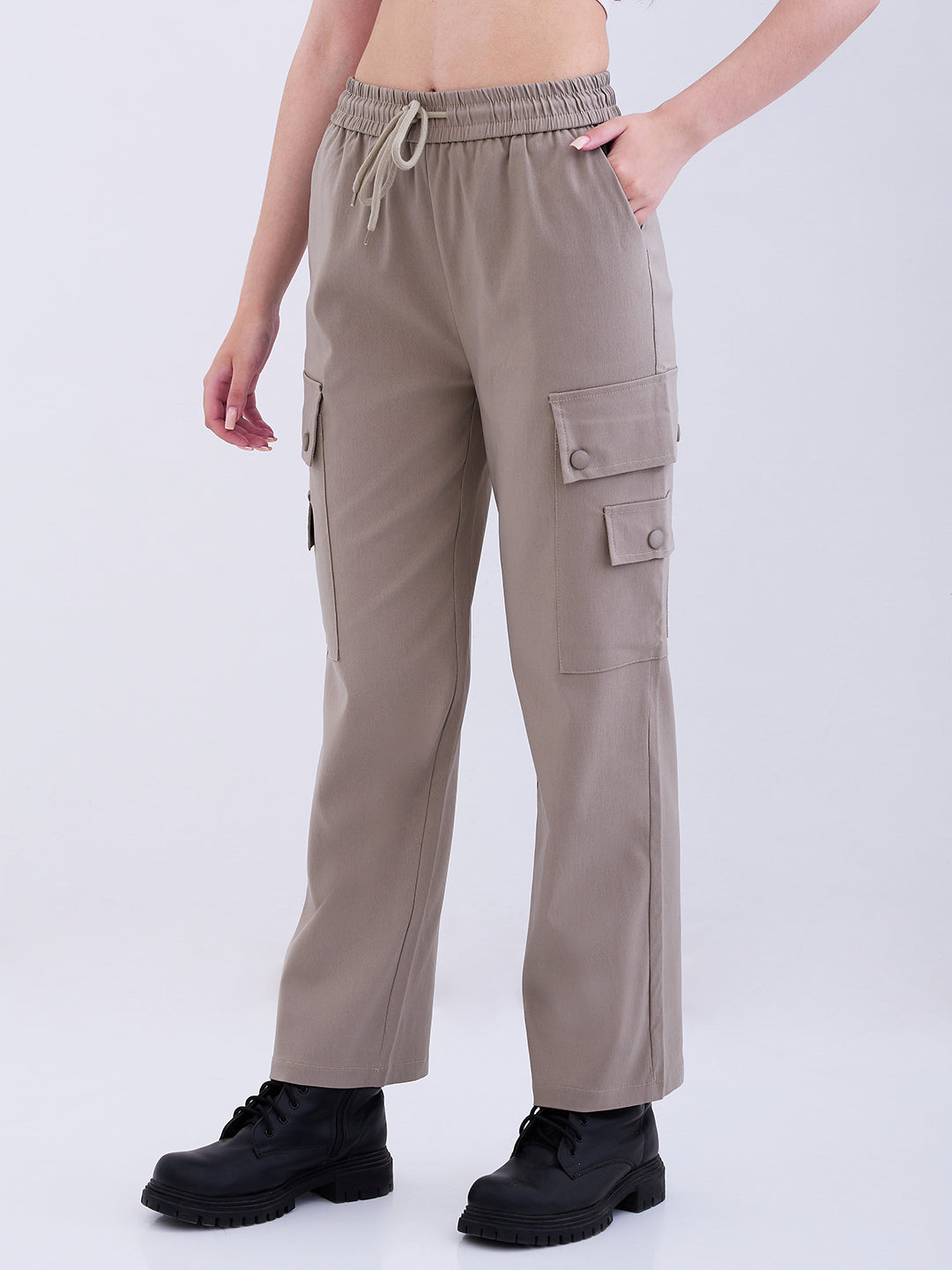 Spykar Olive High Rise Cargo Fit Casual Trousers For Women