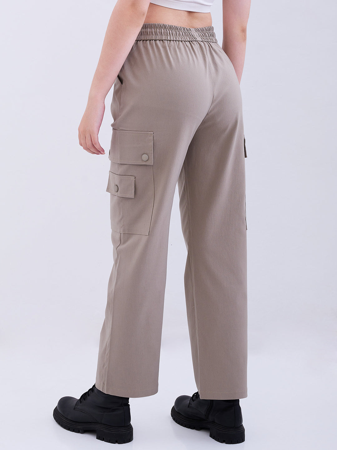 Women Trouser Cargo Fit Olive High Rise